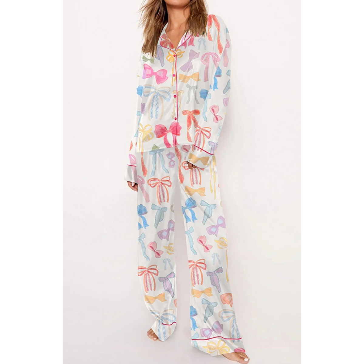 Lori -Bow Long Sleeve and Pants Pajama Set