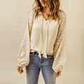 Shirley - Beige Leopard Mesh Bubble Sleeve Split Neck Blouse
