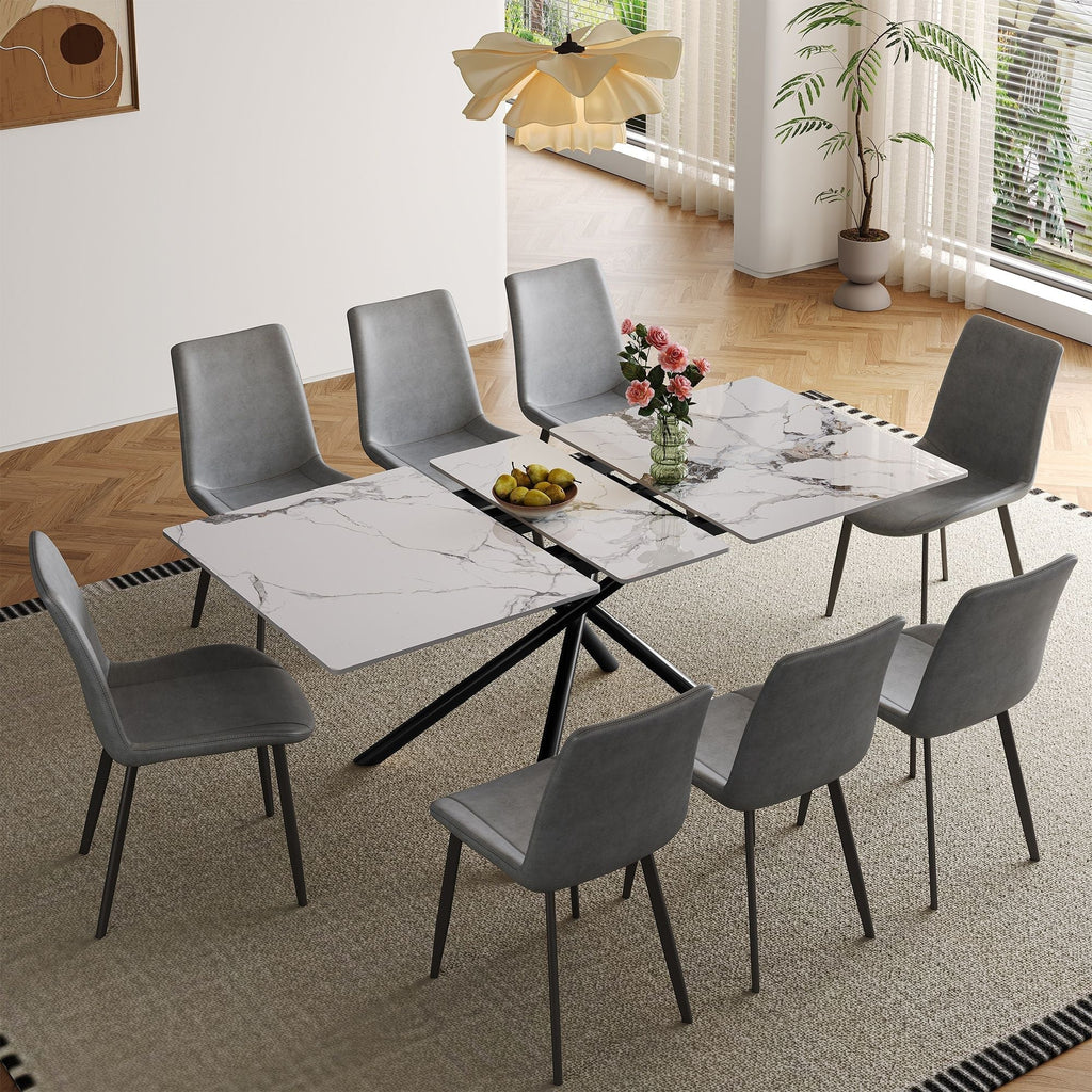 Modern Expandable Dining Table With Retractable Leaf With Chairs