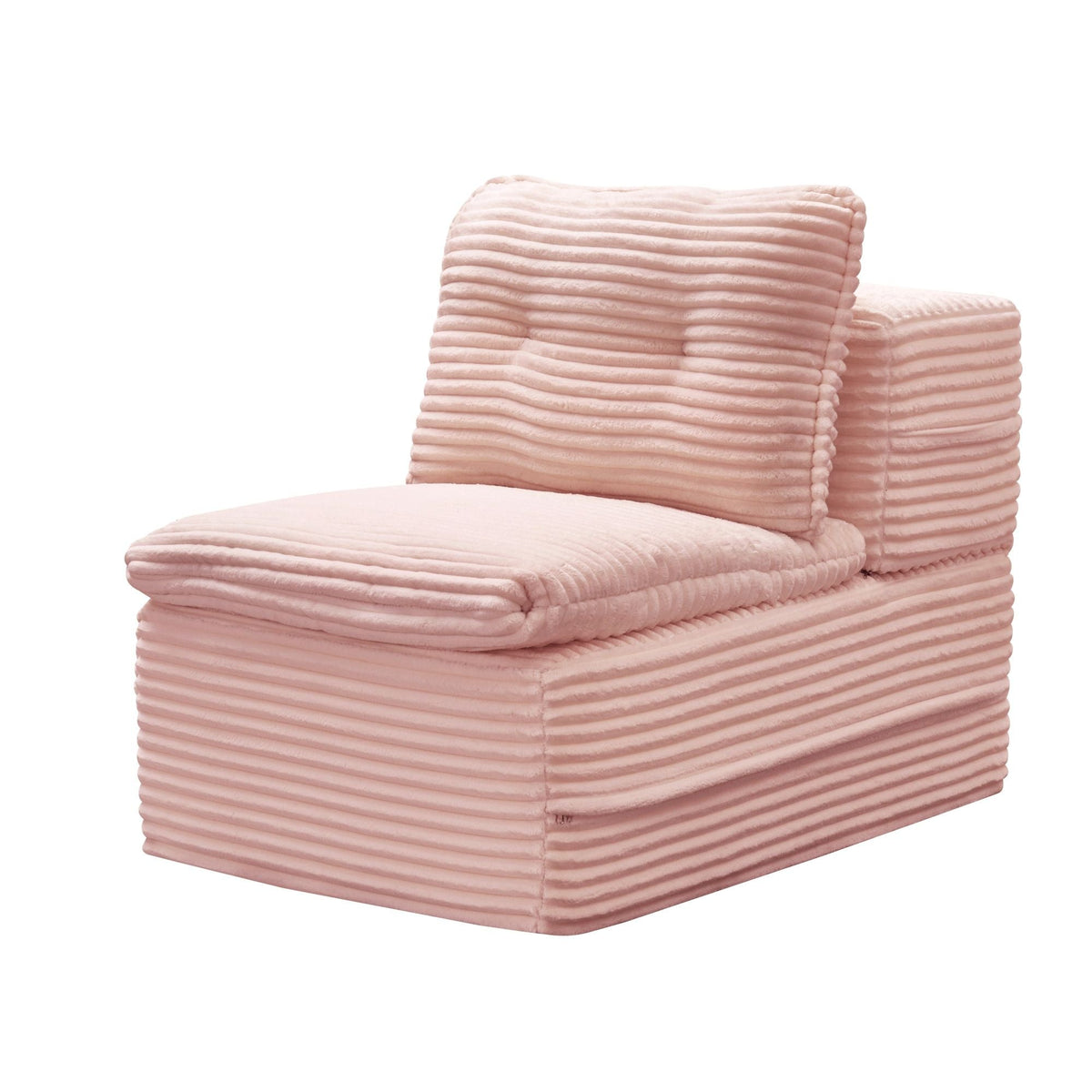 Multi Functional Sectional Sofa Bed With Independent Chaise Lounge And Functional Blanket, Convertible King Size Bed, Deep Seat - Baby Pink
