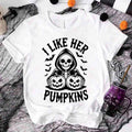 I Like Her Pumpkins & His Broomstick Shirts | Funny Matching Halloween Couple T-Shirts