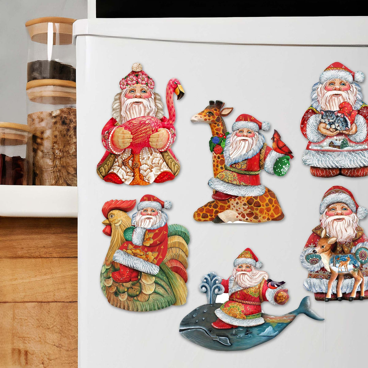 Santa Decorative Eco Wood Magnets Set of 6 by G. Debrekht - Christmas Santa Snowman Decor - 8090131G-S6