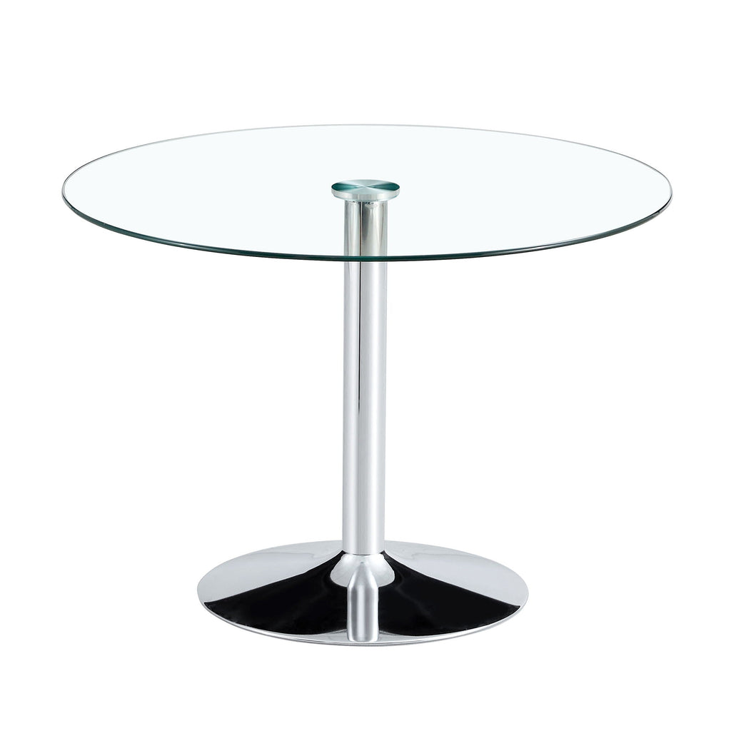 Modern Minimalist Circular Dining Table With Glass Top And Electroplated Metal Legs For Restaurants And Living Rooms - Silver / Transparent