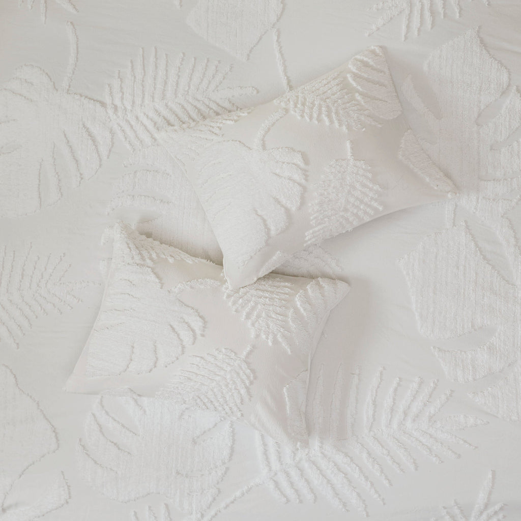 3 Piece Tufted Cotton Chenille Palm Comforter Set Off-White King/Cal King