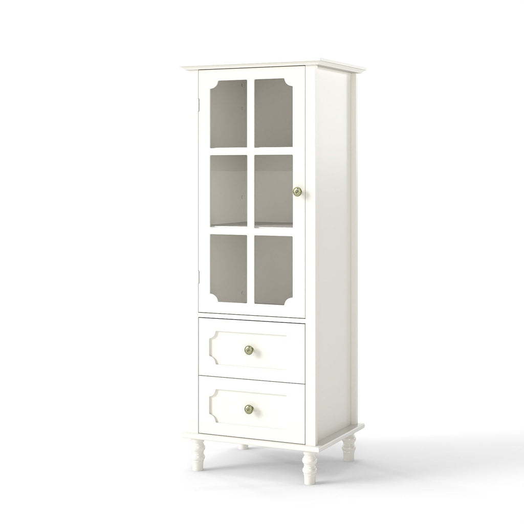 Minimalism Buffet Cabinet With Glass Doors And Double Drawer