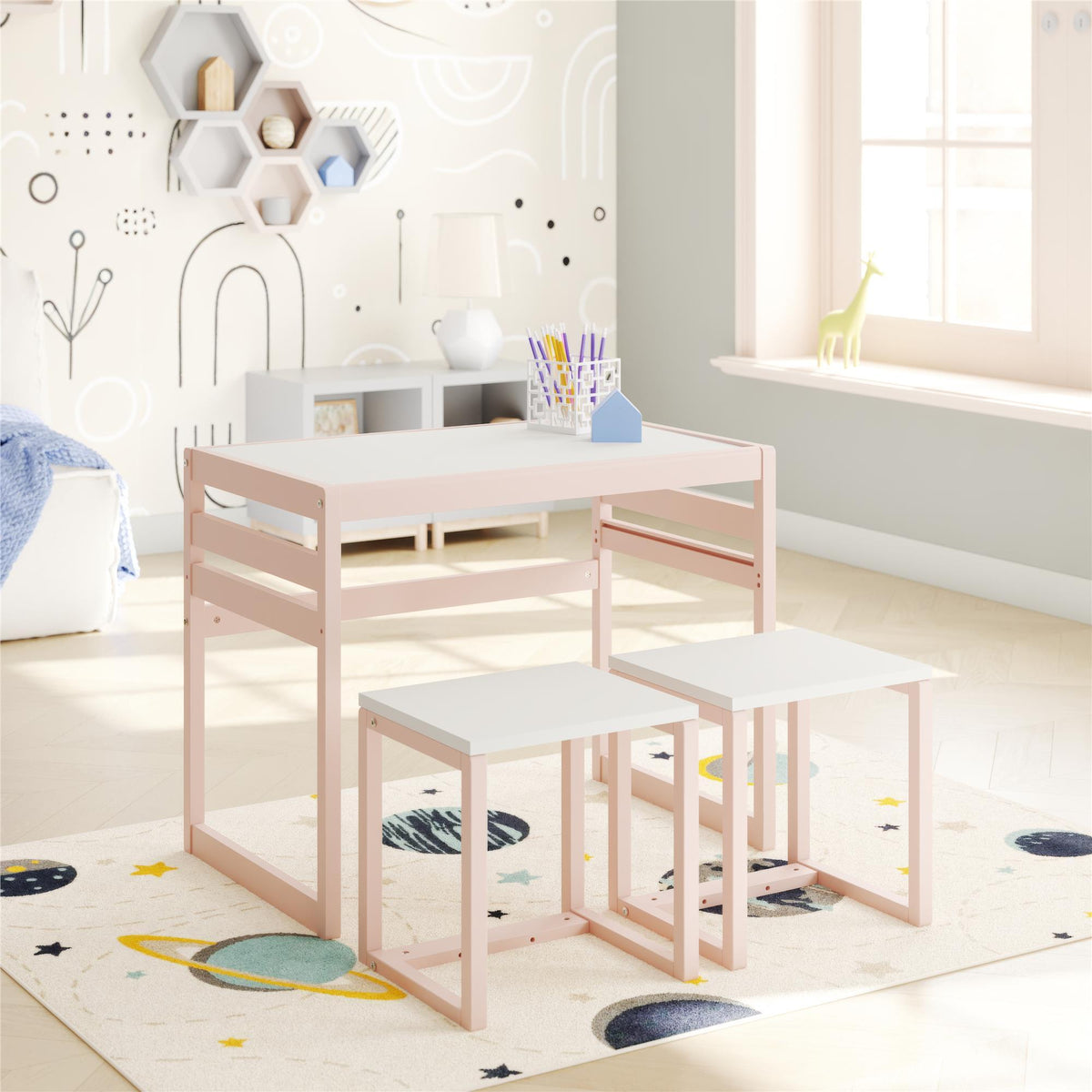 Signy 3 Piece Activity Table Set - Pink / White