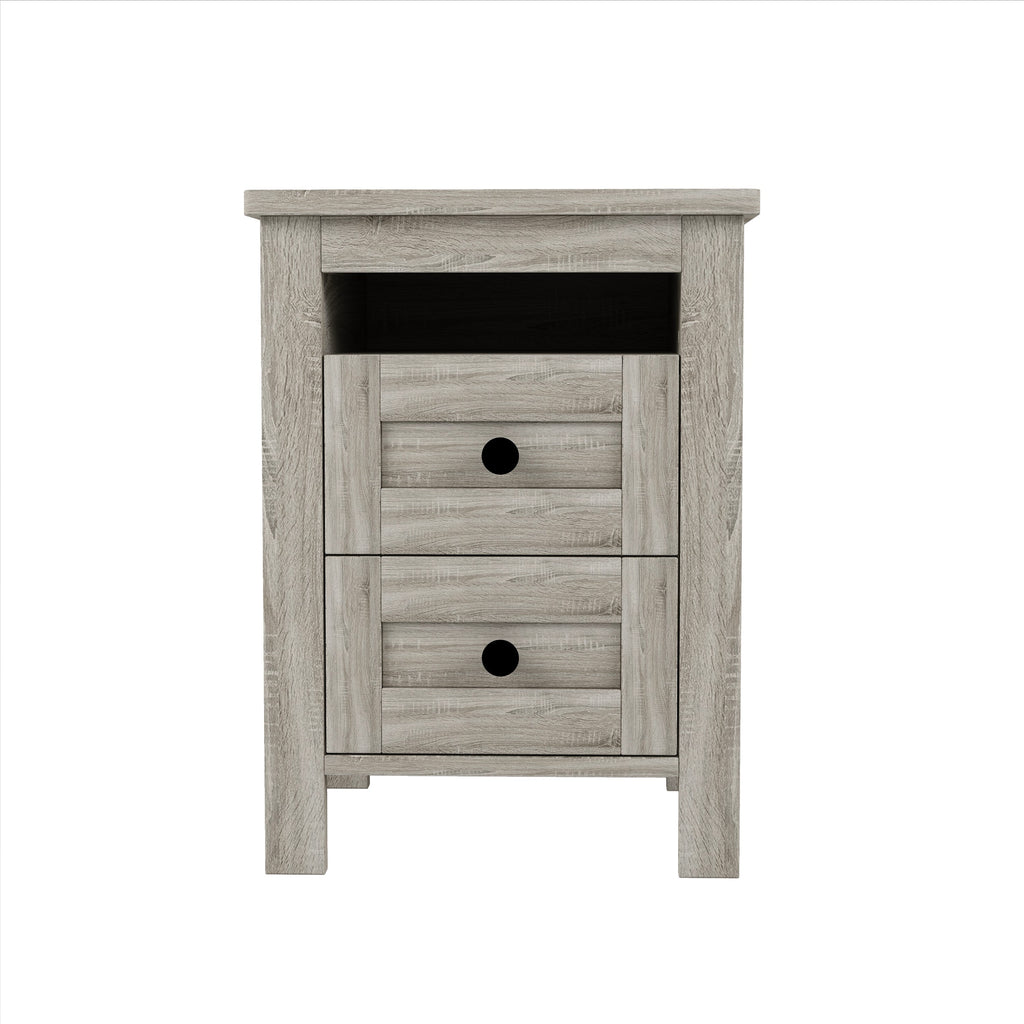 3-Pieces Bedroom Set Queen Size Farmhouse Platform Bed with Storage Headboard and Charging Station