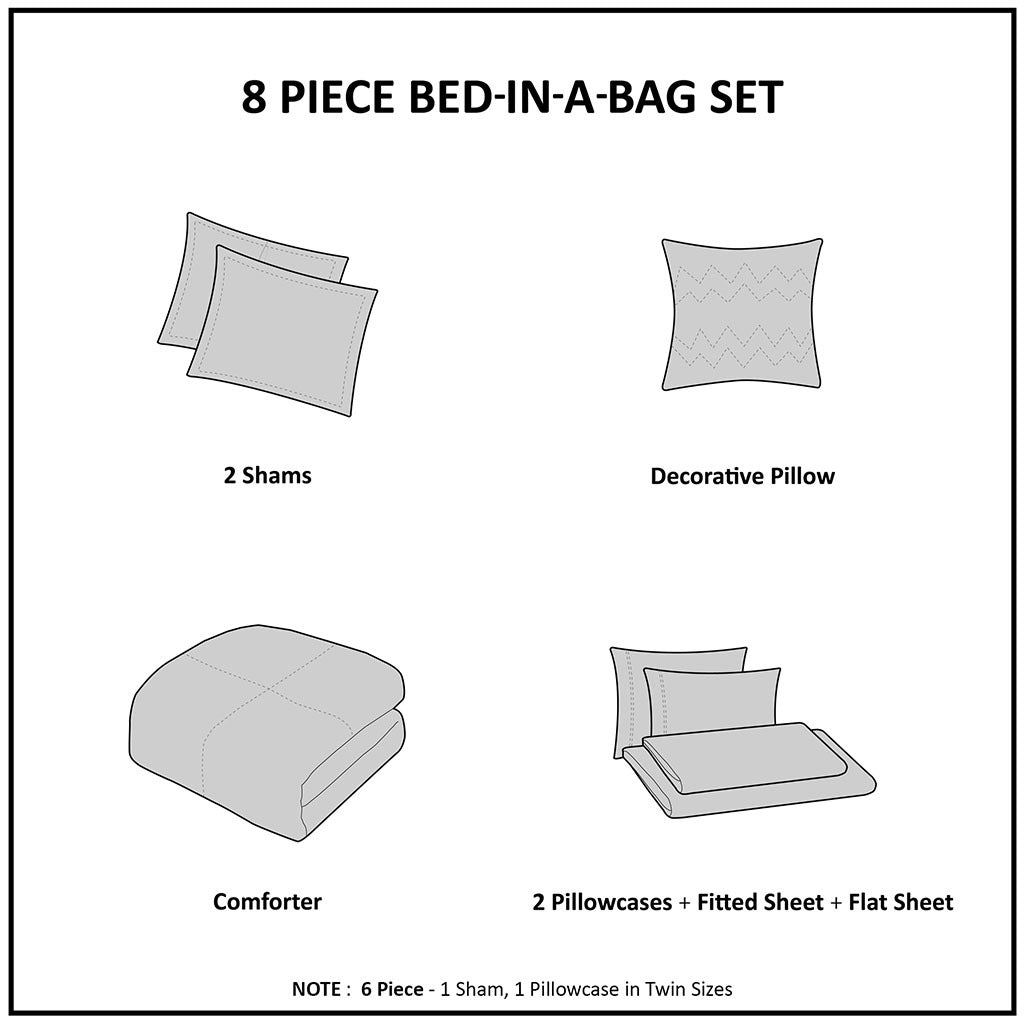 Queen Striped Comforter Set with Bed Sheets