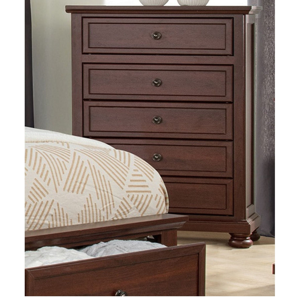1 Piece Tall Chest, 5 Drawer Storage Bedroom Furniture - Brown / Cherry