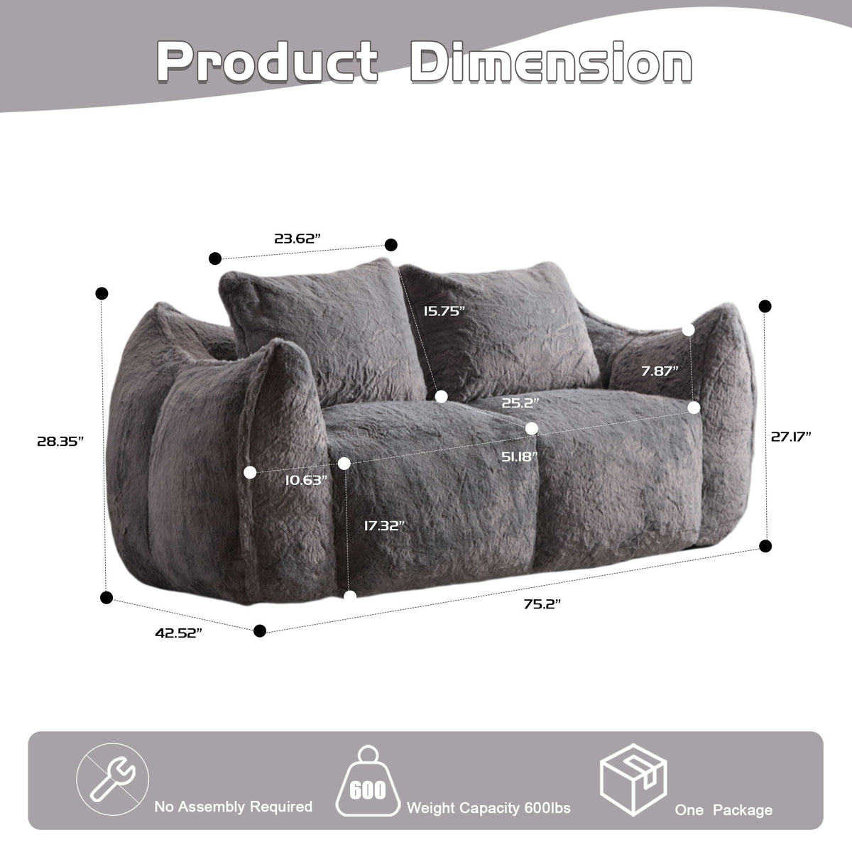 Giant Bean Bag Couch, Ultra Soft Fluffy Loveseat For Living Room