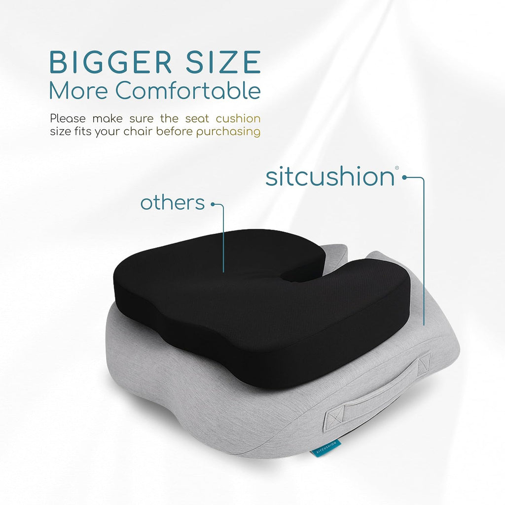 X Large Office Chair Cushion for Sciatica Pain Relief, Memory Foam Seat Cushion for Car Seat Pad, Orthopedic Pillow. Computer Chair Cushion for Tailbone Pain Relief All Day Comfort (Gray)