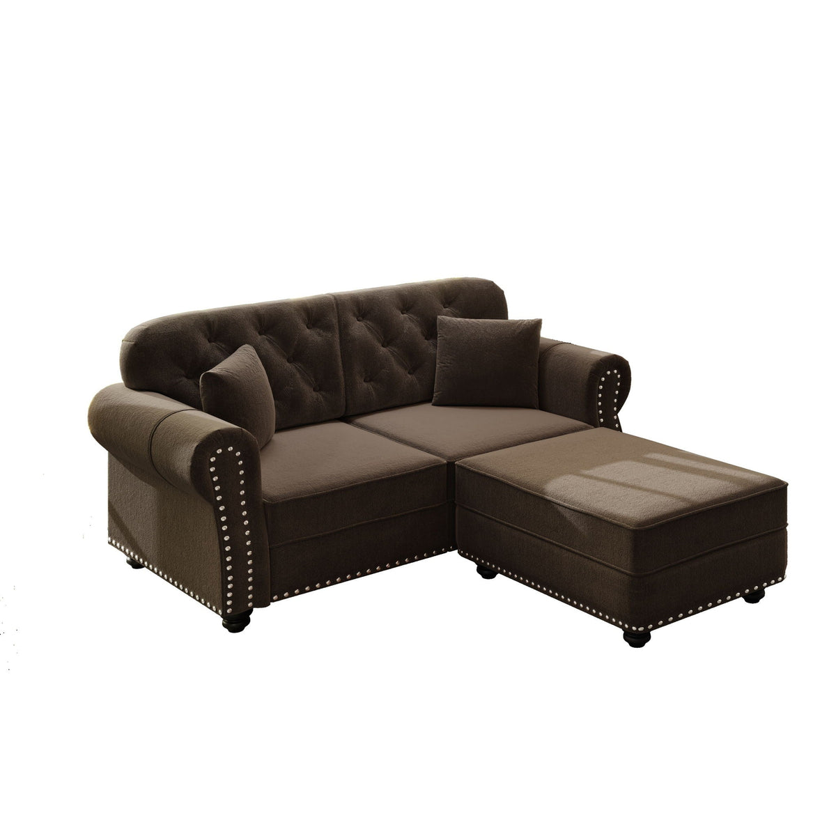 Upholstered Sofa Set With Nailhead Trim And Rolled Armrests, Includes Pillows