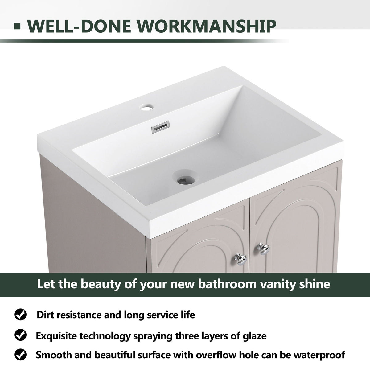 Contemporary Freestanding Bathroom Vanity With Resin Sink & Soft-Close Cabinet Doors