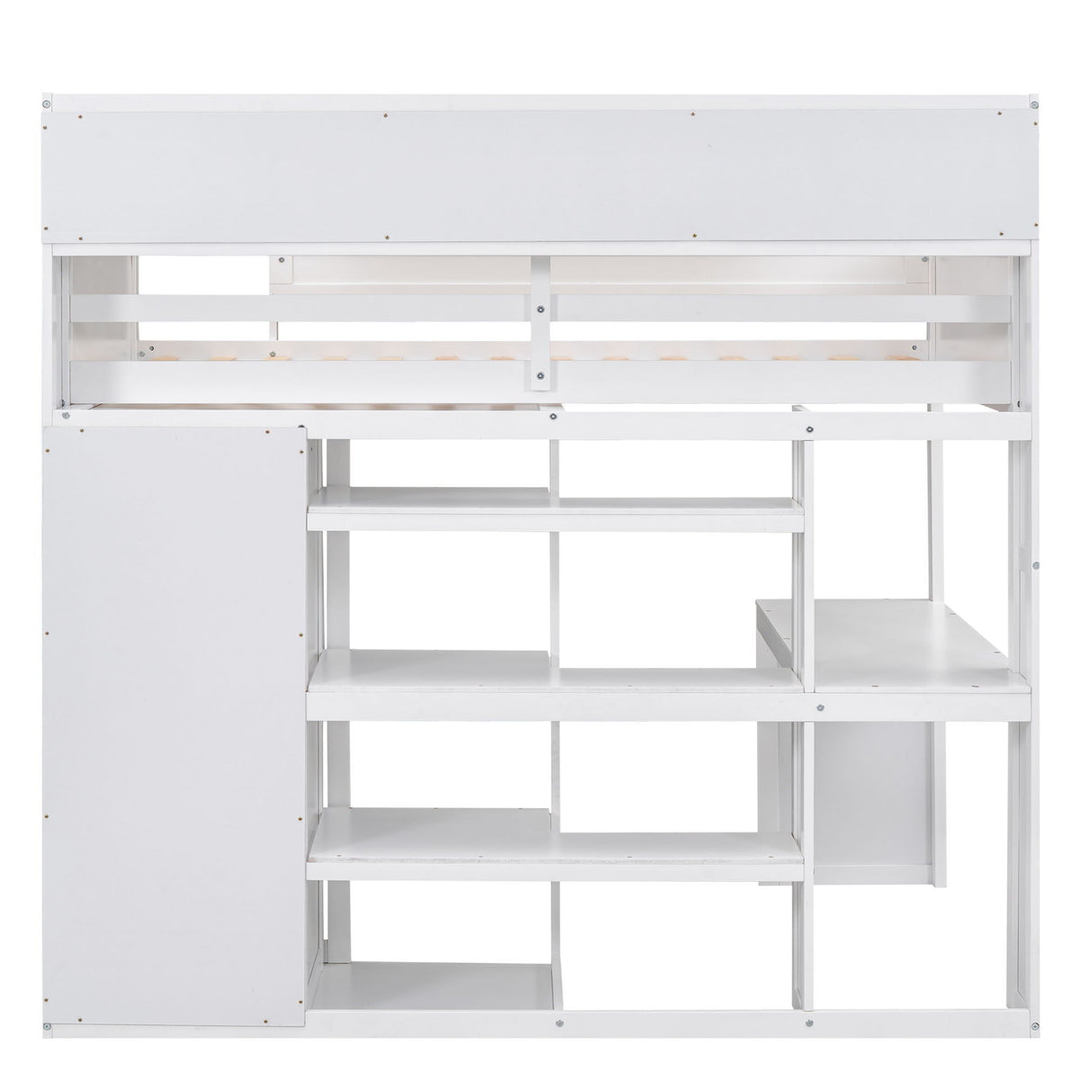 Loft Bed With Built In Desk, Storage Shelves, And Wardrobe