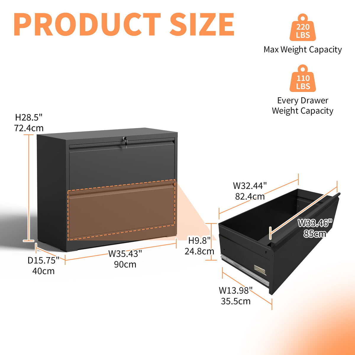 Lateral File Cabinet, Heavy Duty Filing Holds Letter/Legal/A4 Files