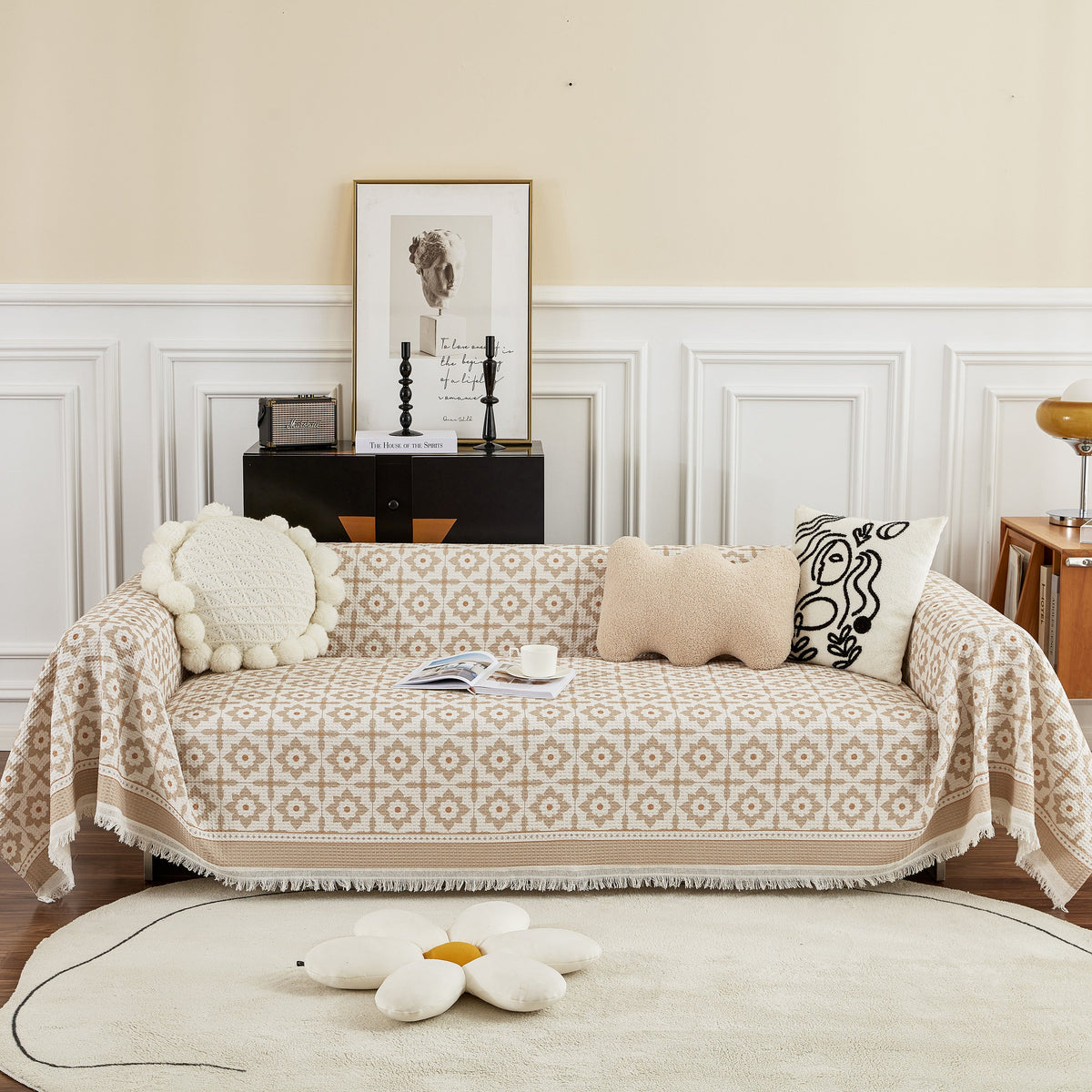 Waffle Lattice Fabric Sofa Cover, Multi-purpose Soft Sofa Throw, Couch Cover Blanket Throws for Couches