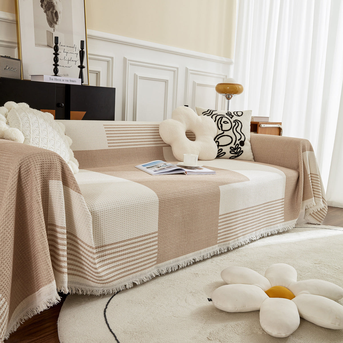 Waffle Lattice Fabric Sofa Cover, Multi-purpose Soft Sofa Throw, Couch Cover Blanket Throws for Couches