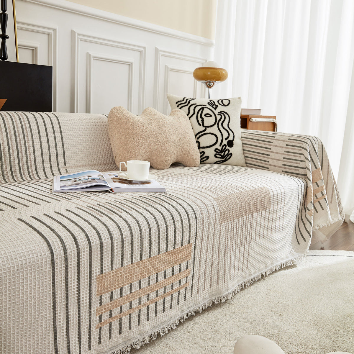 Waffle Lattice Fabric Sofa Cover, Multi-purpose Soft Sofa Throw, Couch Cover Blanket Throws for Couches