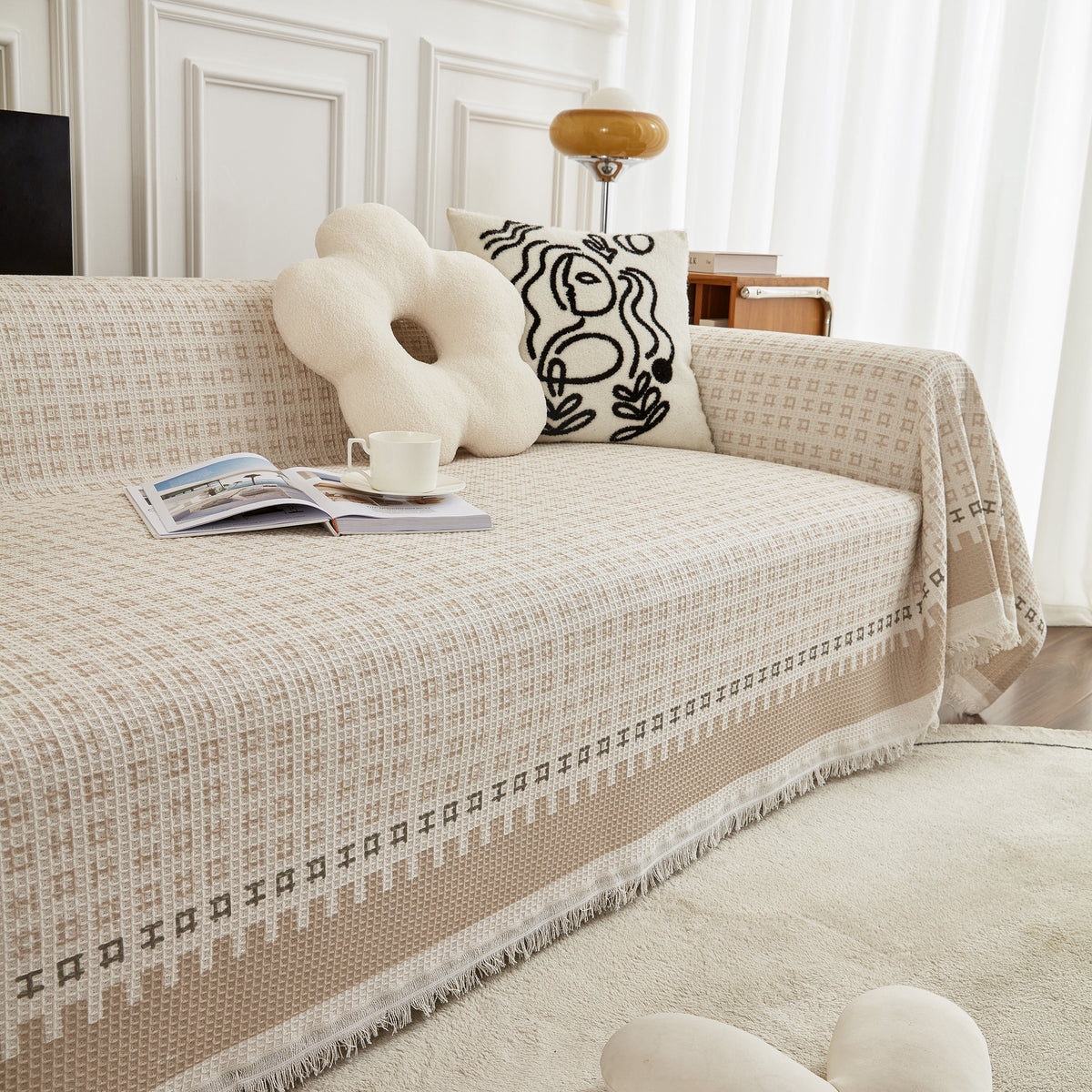 Waffle Lattice Fabric Sofa Cover, Multi-purpose Soft Sofa Throw, Couch Cover Blanket Throws for Couches