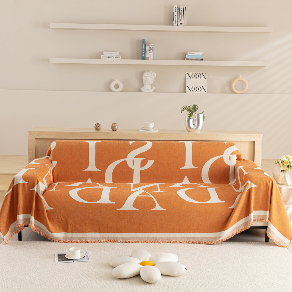 Chenille Jacquard Alphabet Sofa Blanket Cover, L Shape Sofa Cover, Reversible Couch Covers for Dogs