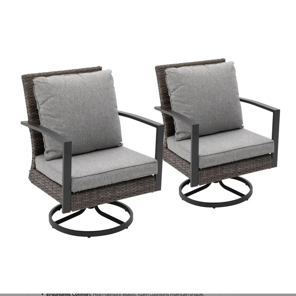 Swivel Rocker Patio Chairs With Cushions, All Weather (Set of 2) - Gray