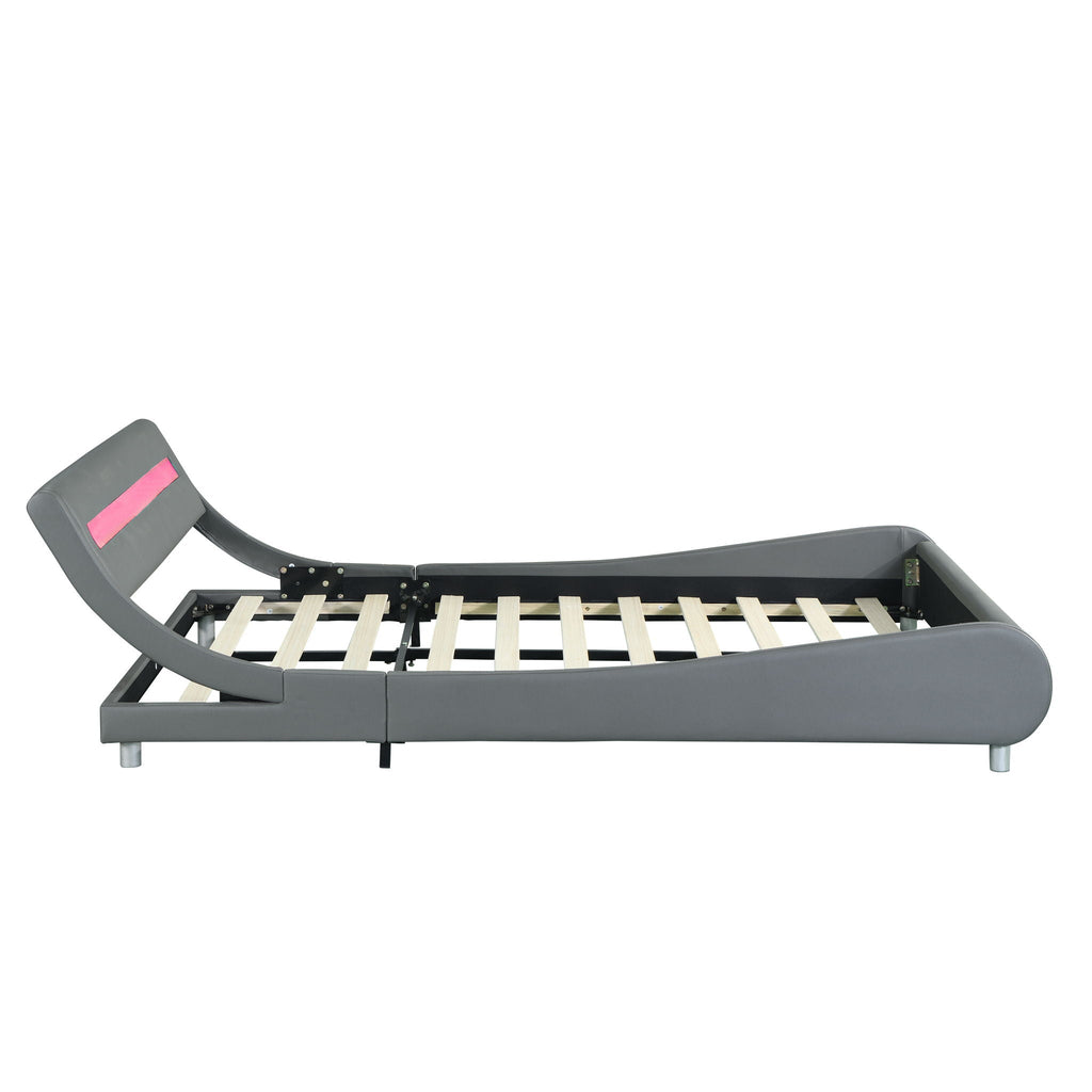 Queen Size Upholstered Platform Bed Frame with LED Lighting