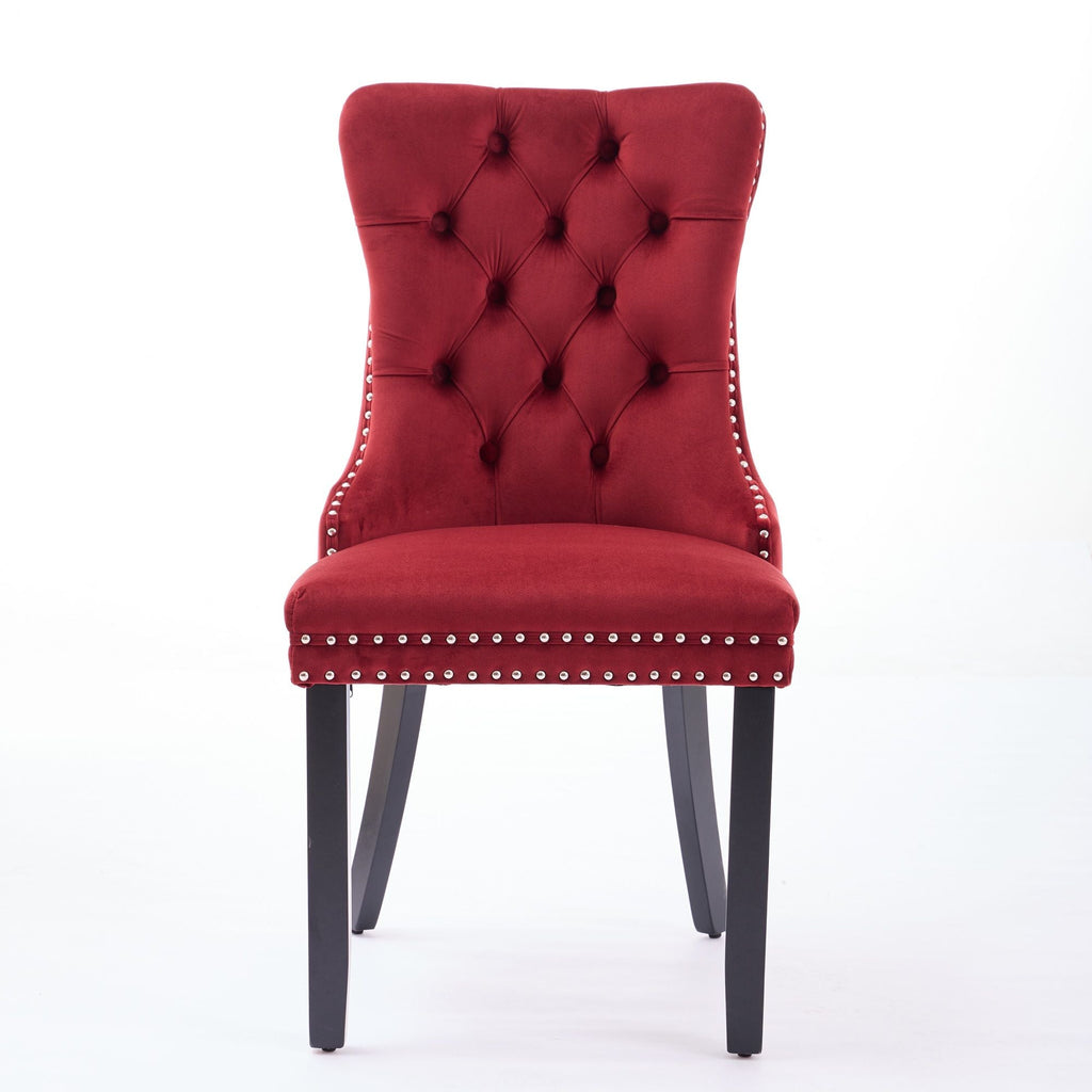 Classic Velvet Dining Chairs - Burgundy (Set of 2)