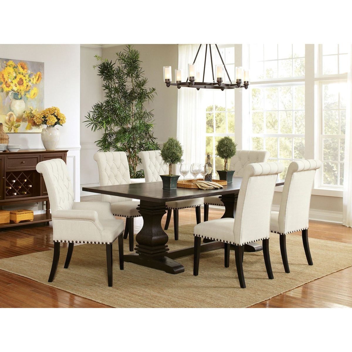 Vaughn - Upholstered Dining Chair With Tapered Legs And Nailhead Trim - Beige