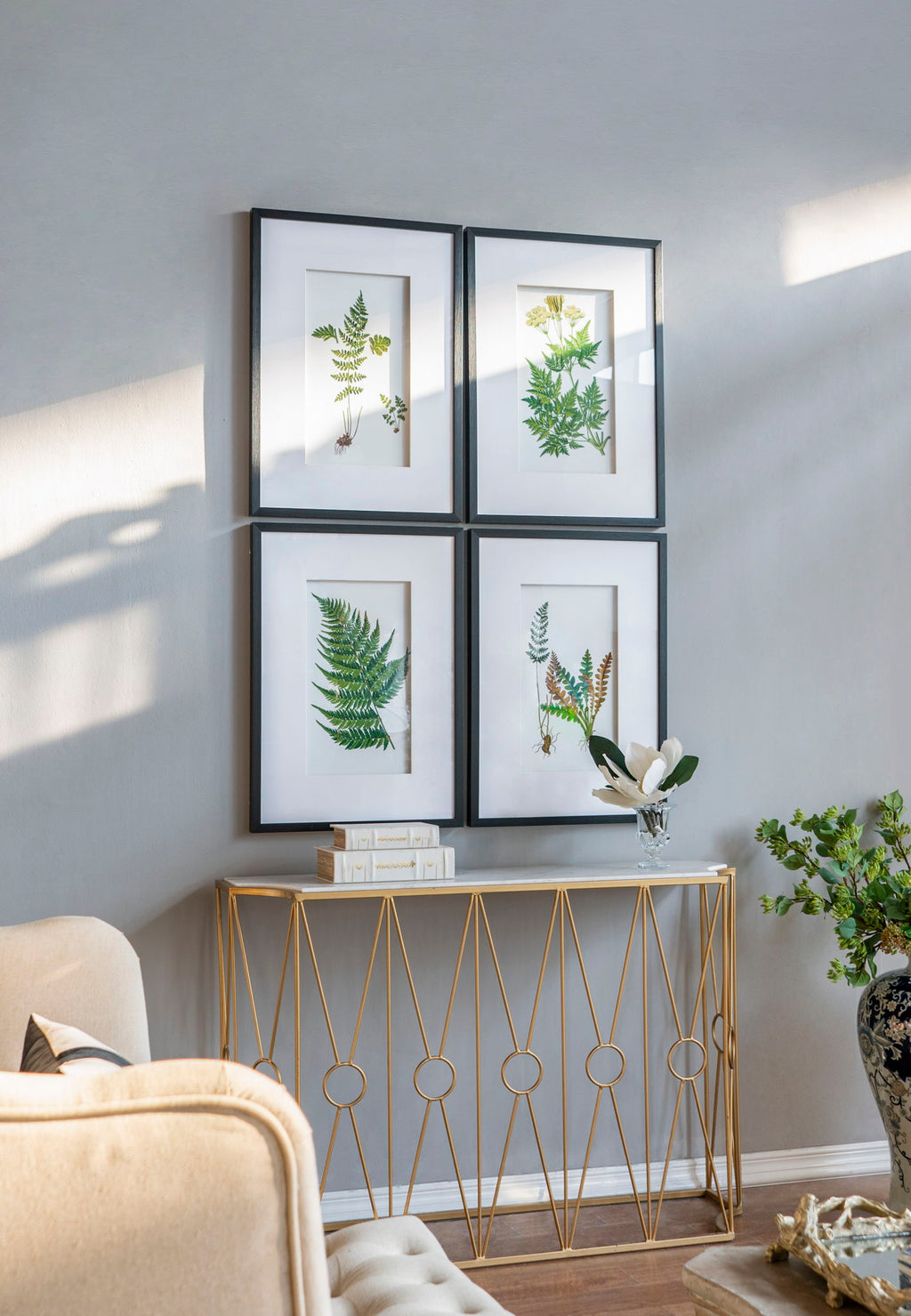 Botanical And Fern Wall Art, Wall Decor For Living Room Dining Room Entryway (Set of 4) - White / Black