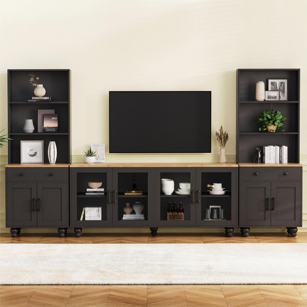 Farmhouse TV Stand With Solid Wood Gourd Shaped Legs For TVs Up To 70"
