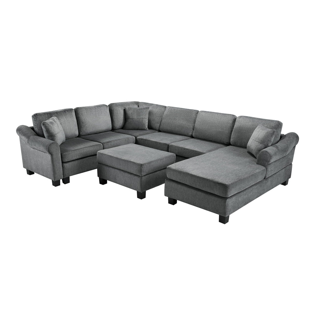 Contemporary U - Shaped Sectional Sofa With Movable Storage Ottoman