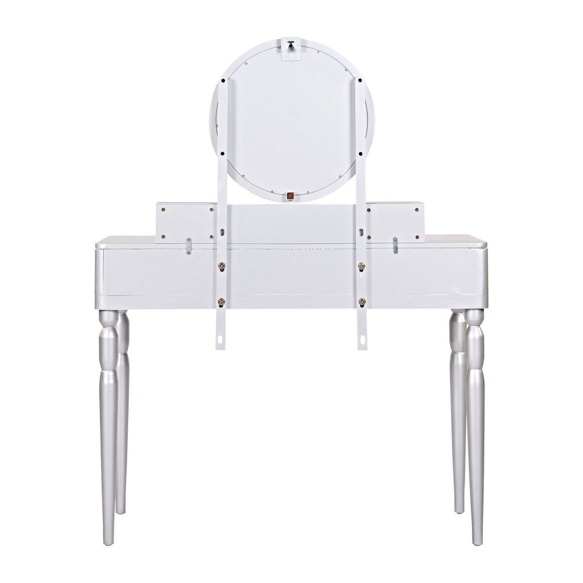Luxury Vanity Desk With Round Mirror Height Adjustable Dressing Table Set Engineered Wood - Silver