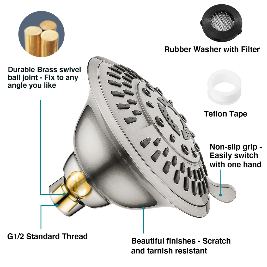 5-Spray Fixed Shower Head with Adjustable Angle