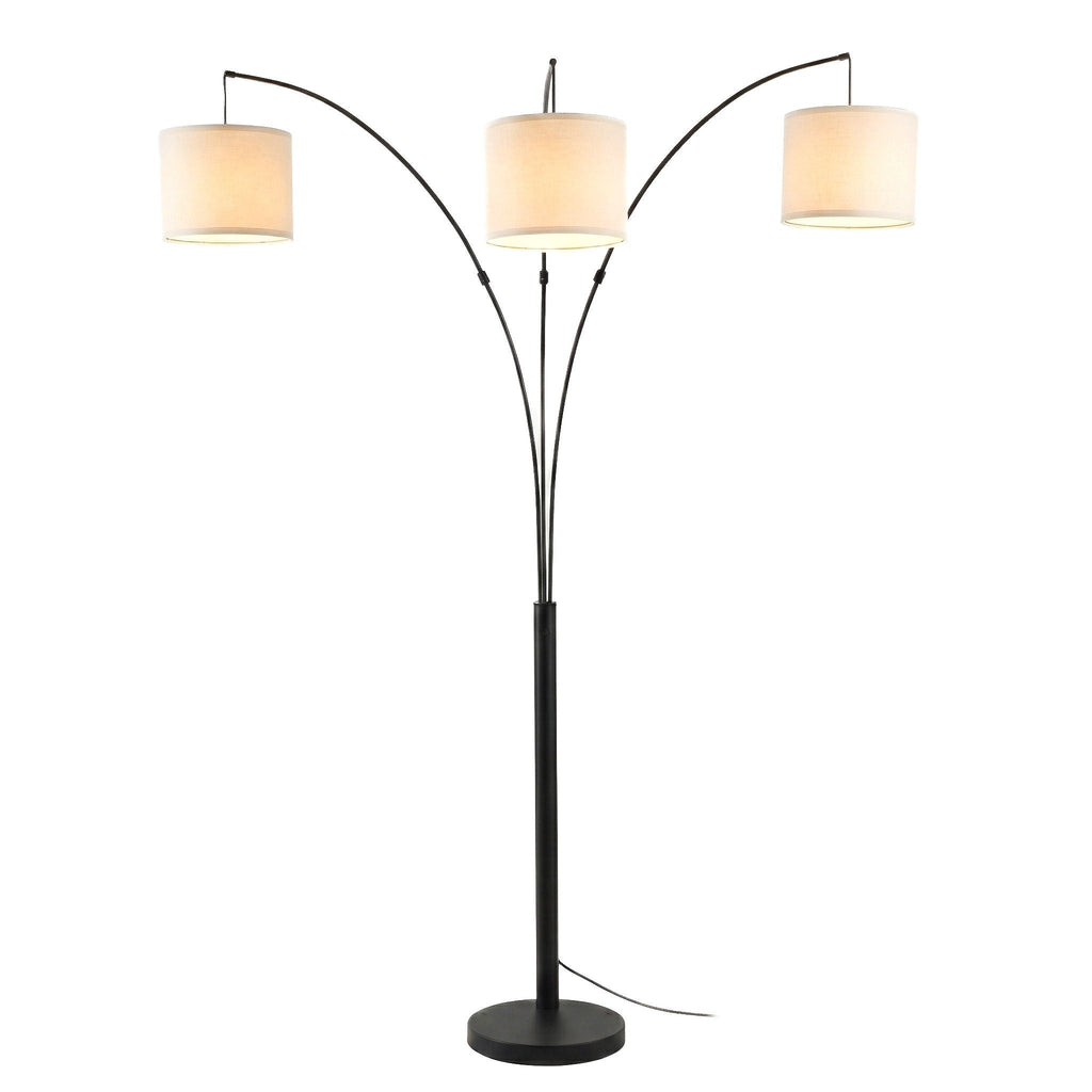 Royal - 3 Arm Arc Floor Lamp, Oil Rubbed Bonze With Linen Shade, 4 Way Rotary Switch - Oil-Rubbed Bronze