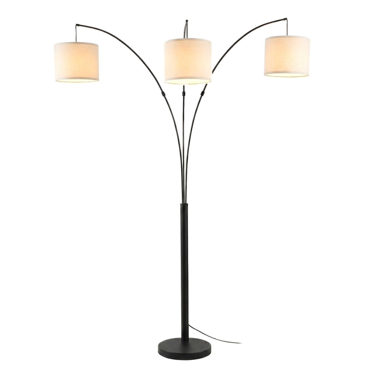 Royal - 3 Arm Arc Floor Lamp, Oil Rubbed Bonze With Linen Shade, 4 Way Rotary Switch - Oil-Rubbed Bronze