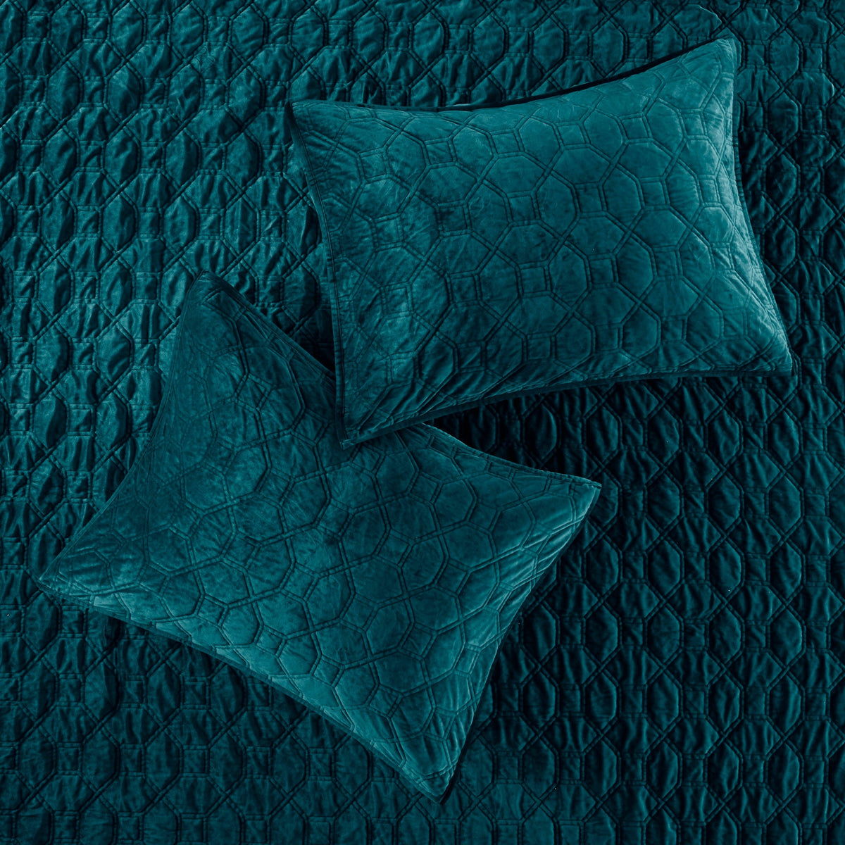 3 Piece Velvet Quilt Set Teal Full/Queen