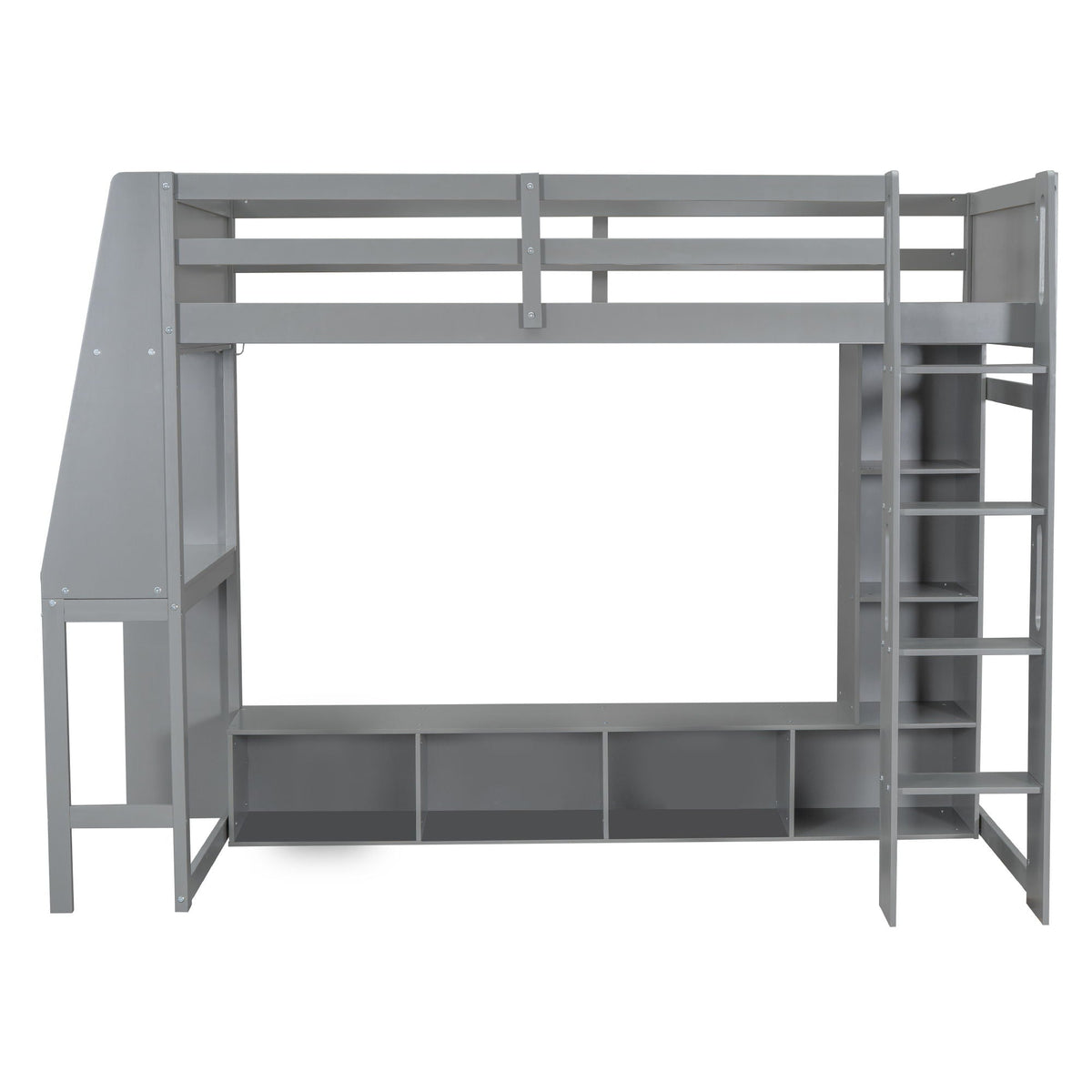 Gaming Loft Bed With Desk, Multi Storage Shelves, LED Lighting, And Hanging Clothes Rack