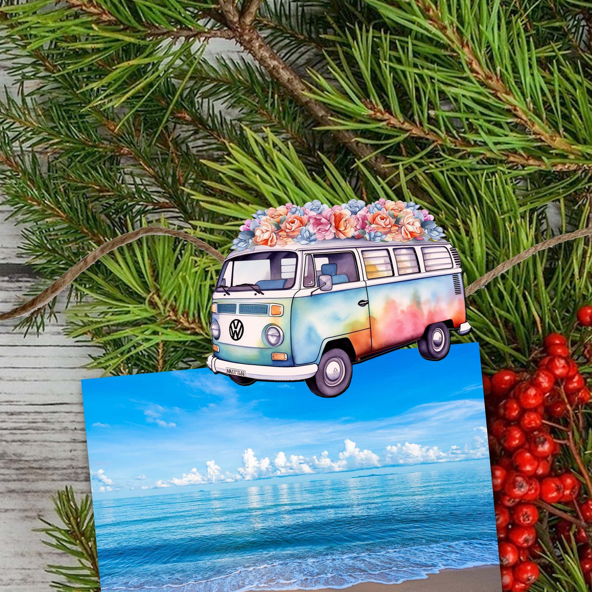 Surf Vans Clip-On Eco Wood Decorative Ornaments Set of 3 by G. Debrekht - Christmas Decor - 8091040C-S3