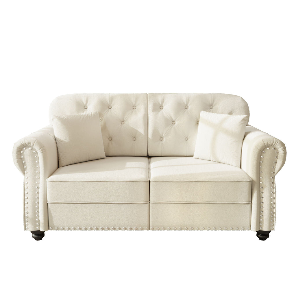 Upholstered Sofa Set With Nailhead Trim And Rolled Armrests, Includes Pillows