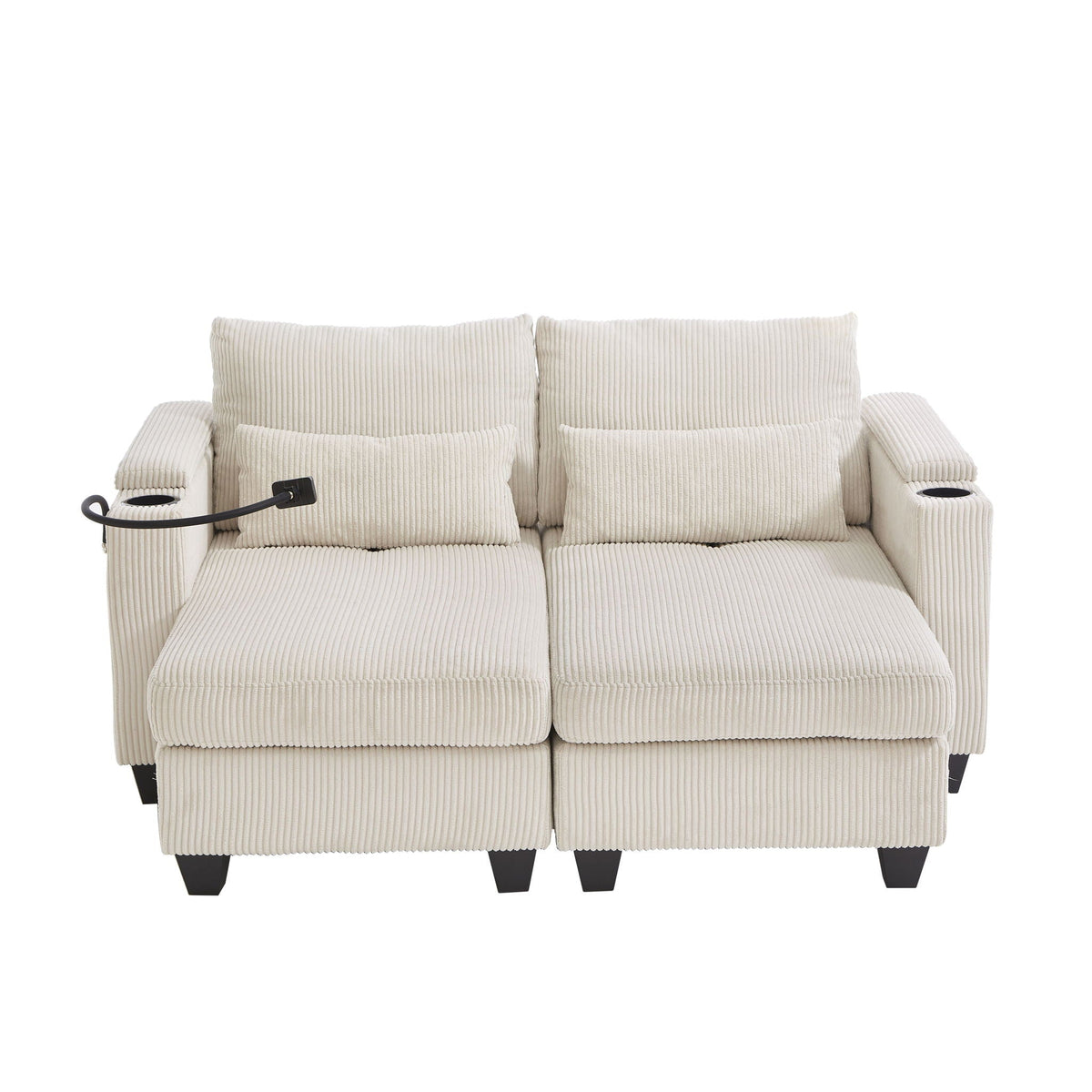 Convertible Chaise Lounge Sofa Chair With USB Ports, Cup Holders, Phone Holder And Storage