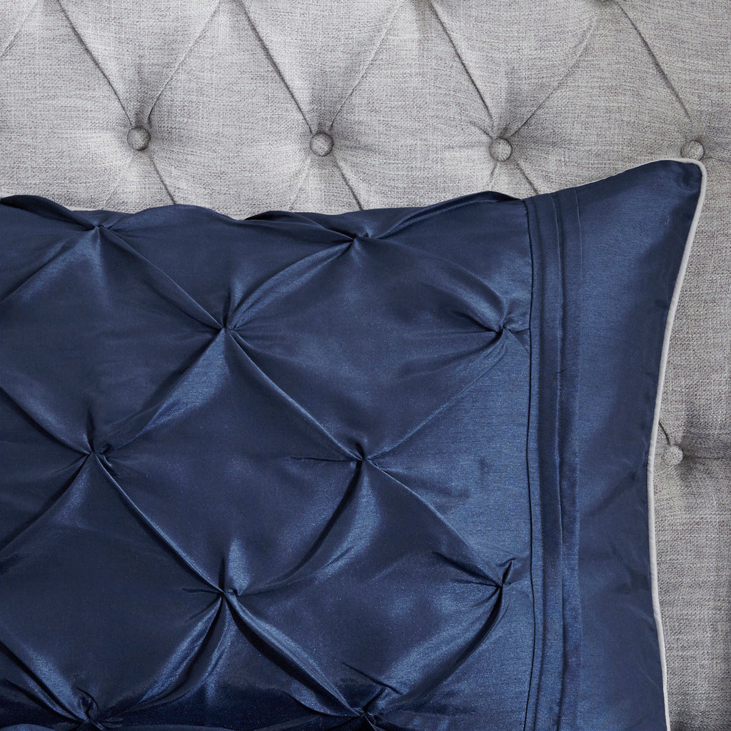 7 Piece Tufted Comforter Set Navy California King