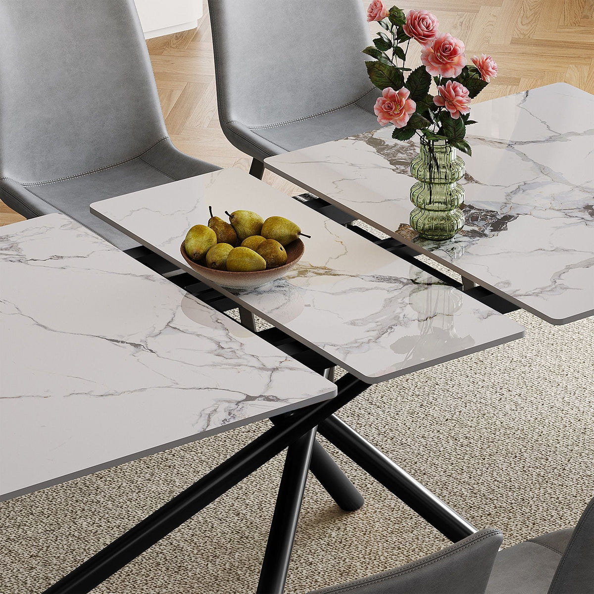 Modern Expandable Dining Table With Retractable Leaf With Chairs