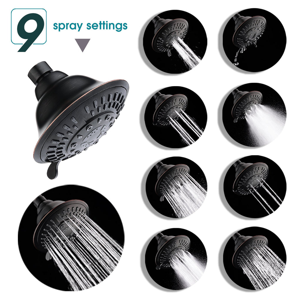 9-Spray Rain Shower Head-Angle Adjustable Fixed Shower Head