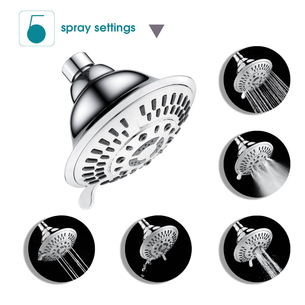 5-Spray Fixed Shower Head with Adjustable Angle