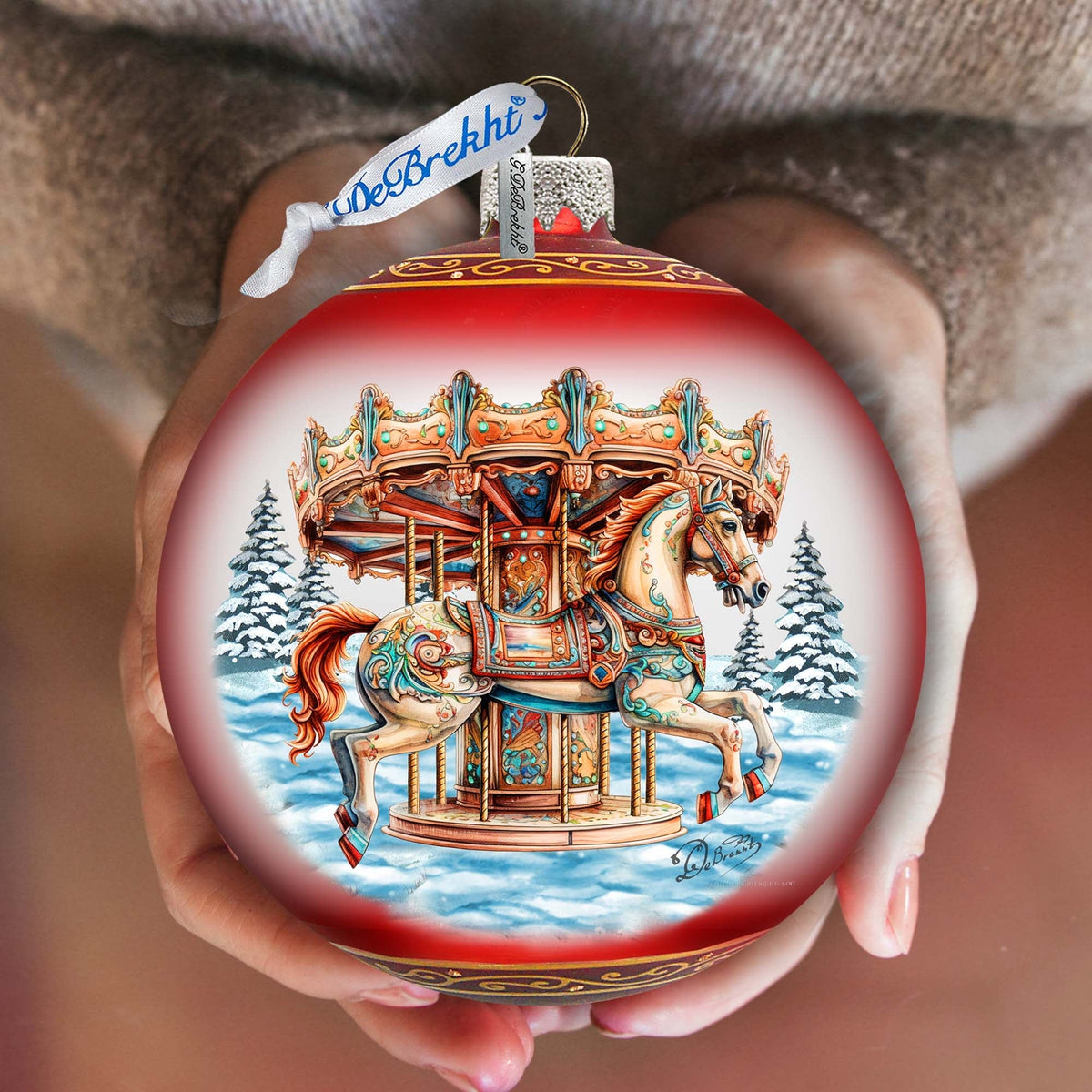 Winter Wonderland Carousel Lg Glass Ornament by G.Debrekht - Christmas Holiday Decor - 73953