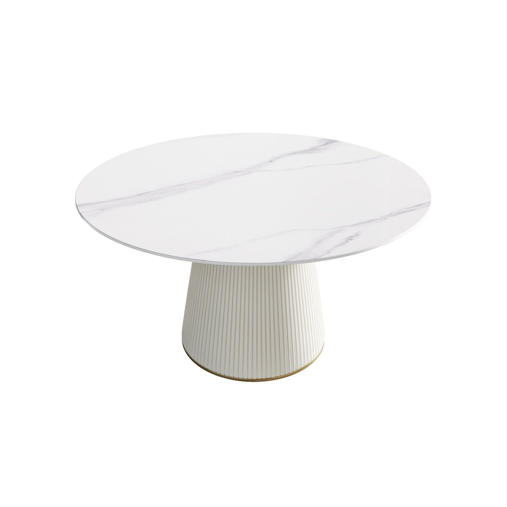 Modern Artificial Stone Round Plywood Base Dining Table, Can Accommodate 6 People, (Not Including Chairs) - White / Beige