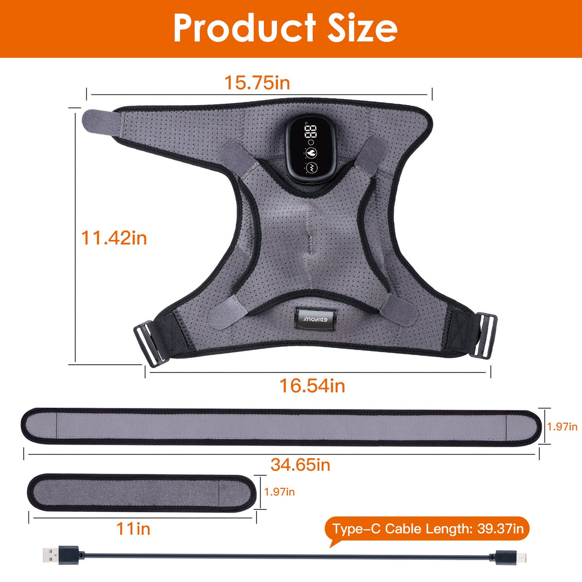 Cordless Shoulder Heating Pad Rechargeable Heated Shoulder Wrap Massager Shoulder Brace Supports with 3 Heating Levels 3 Vibration Modes for Left Righ