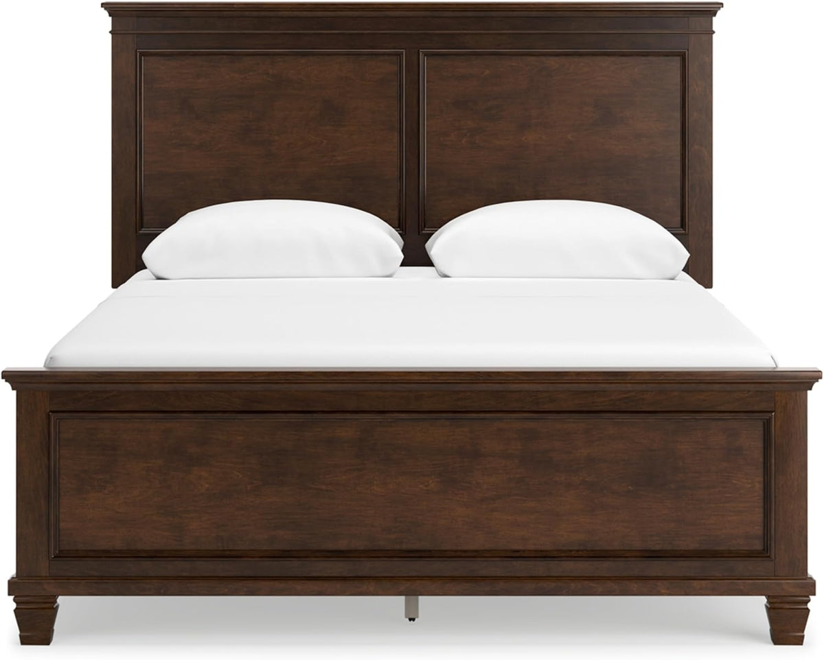 Signature Design by Ashley Danabrin Traditional Queen Panel Bed with Tapered Feet, Foundation or Box Spring Needed, Dark Brown