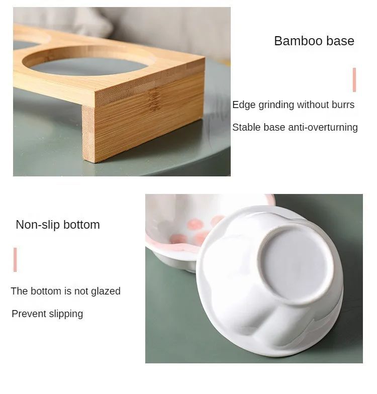 Pet Supplies Bamboo Frame Hand Colored Ceramic Protection For Cervical Vertebrae Eating Drinking Samll Cat And Dog Bowls