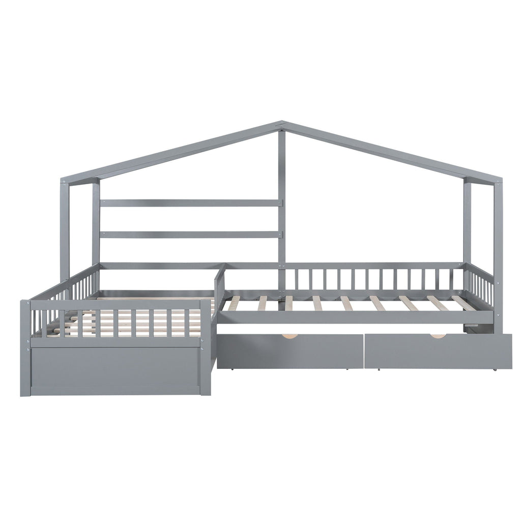 L Shape Platform Bed With 3 Storage Drawers